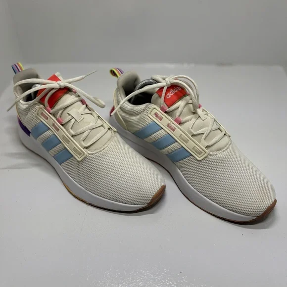 Adidas Cloudfoam Super Pride Shoes Womens 10 Cream Blue Rainbow Running Sneakers - Picture 3 of 15